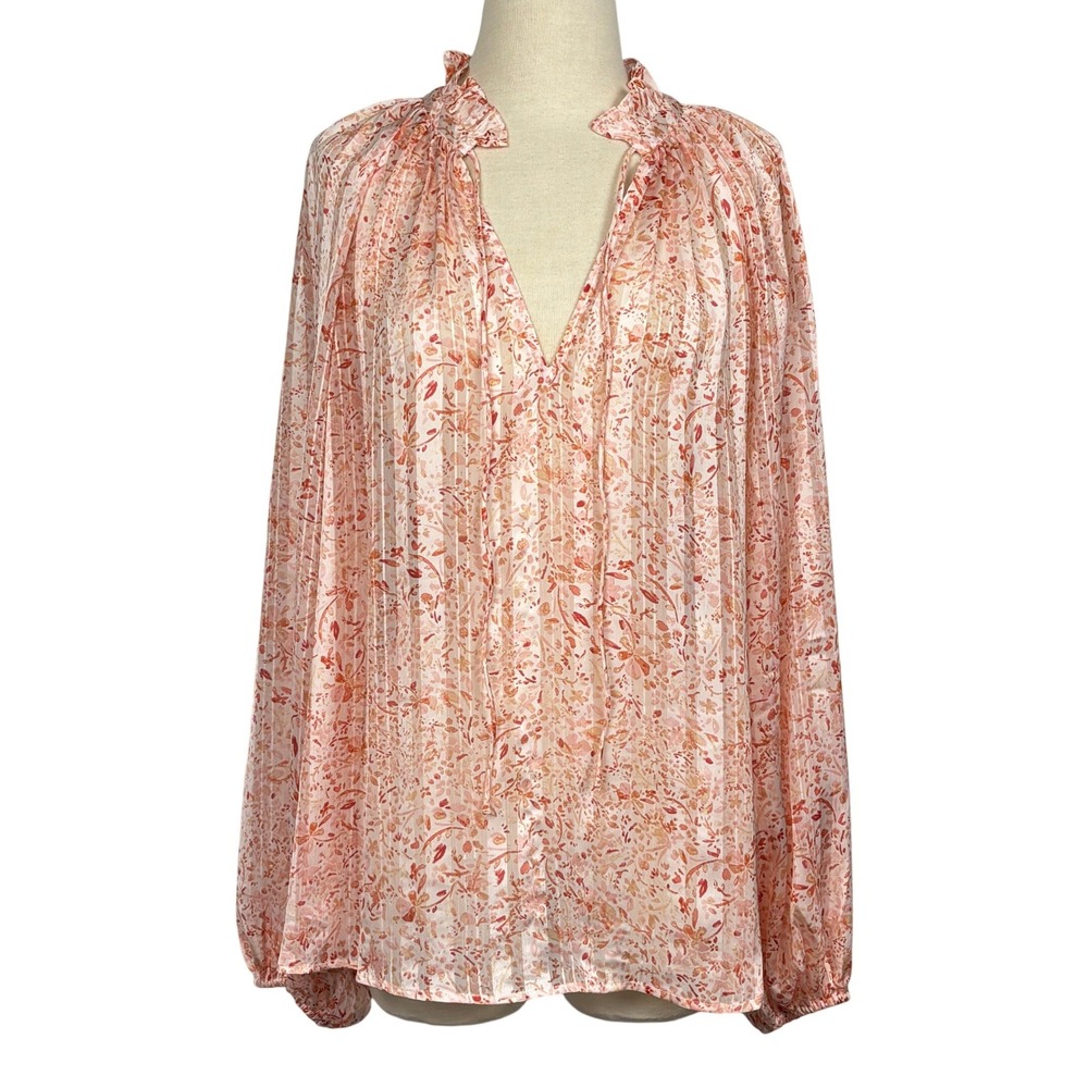 H&M Sheer Floral Peasant Blouse Womens Small Pink Boho Cottagecore Top
